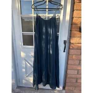 Milio Milano Navy Blue Cotton Crinkle Gauze Maxi Dress L Beach Lagenlook Cottage